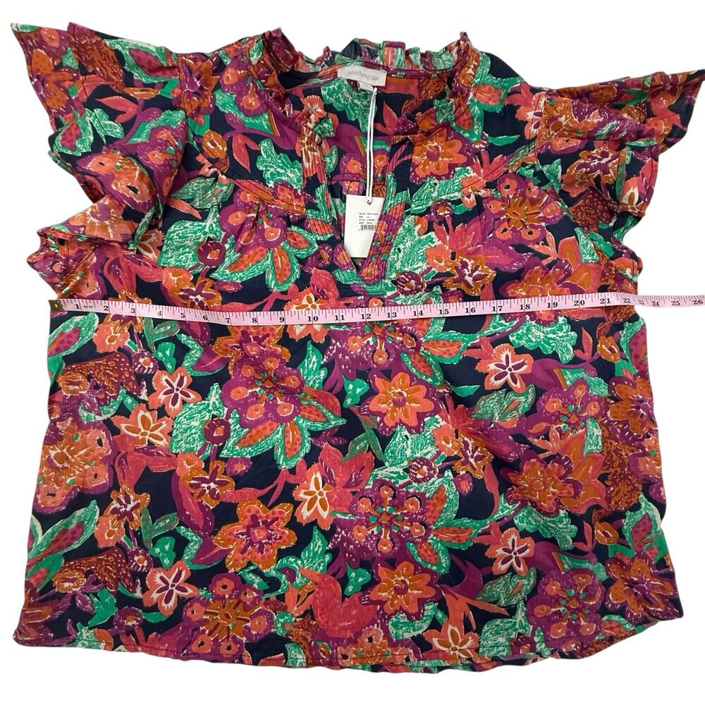 NEW Jennifer Grace Ruffle Sleeve Floral Top Women XL Pink Aqua Cottagecore